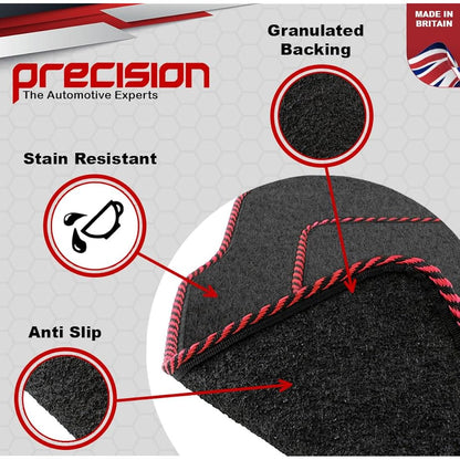 Precision 500 Logo On Black Car Mats For Fiat 500 2013-2020 Classic Silver Twist - SS Mats