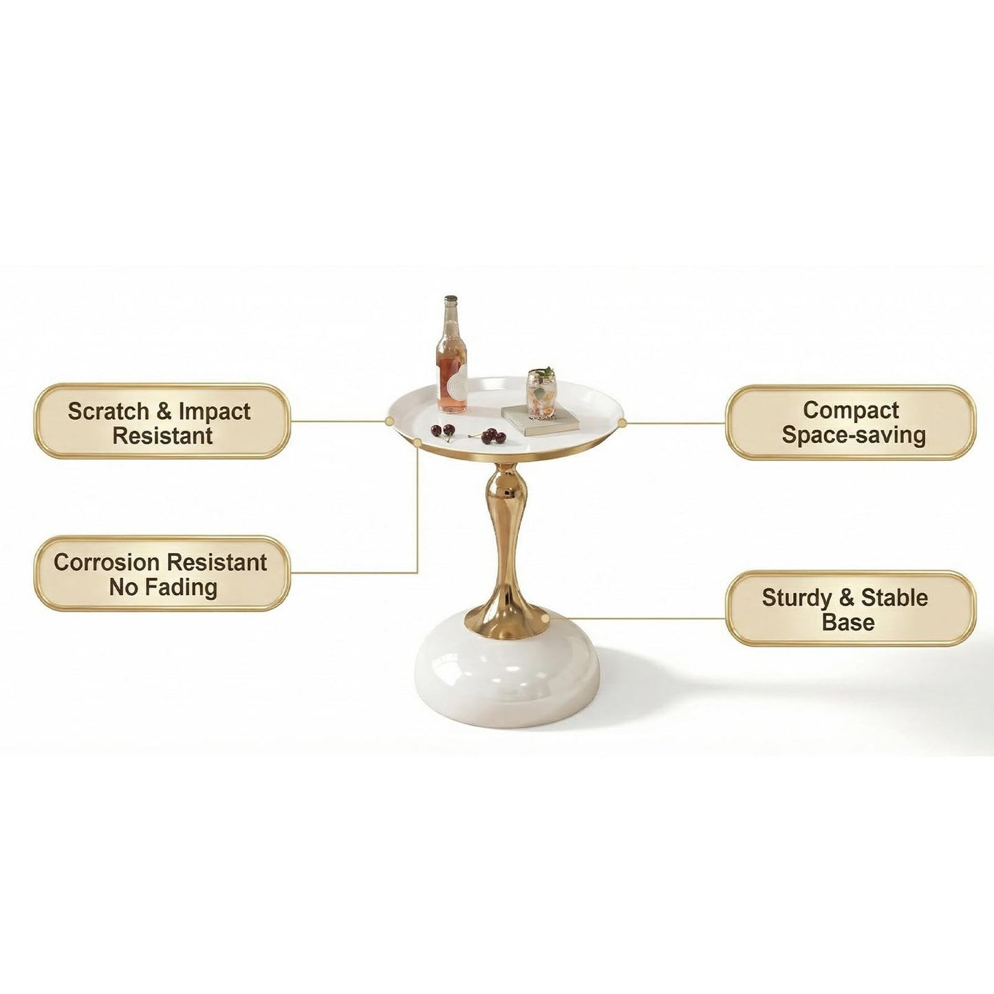quanzhoulong Modern Round Side Table - White Glossy Tabletop & Gold Pedestal Base | Stylish Accent End Table for Living Room Home Decor