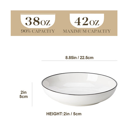 MALACASA Large Pasta Bowls Set of 6 with Black Rim, Pasta Bowls, Pasta Bowls Set, Ceramic Bowls Sets, Microwave and Dishwasher Safe, 6 Piece,