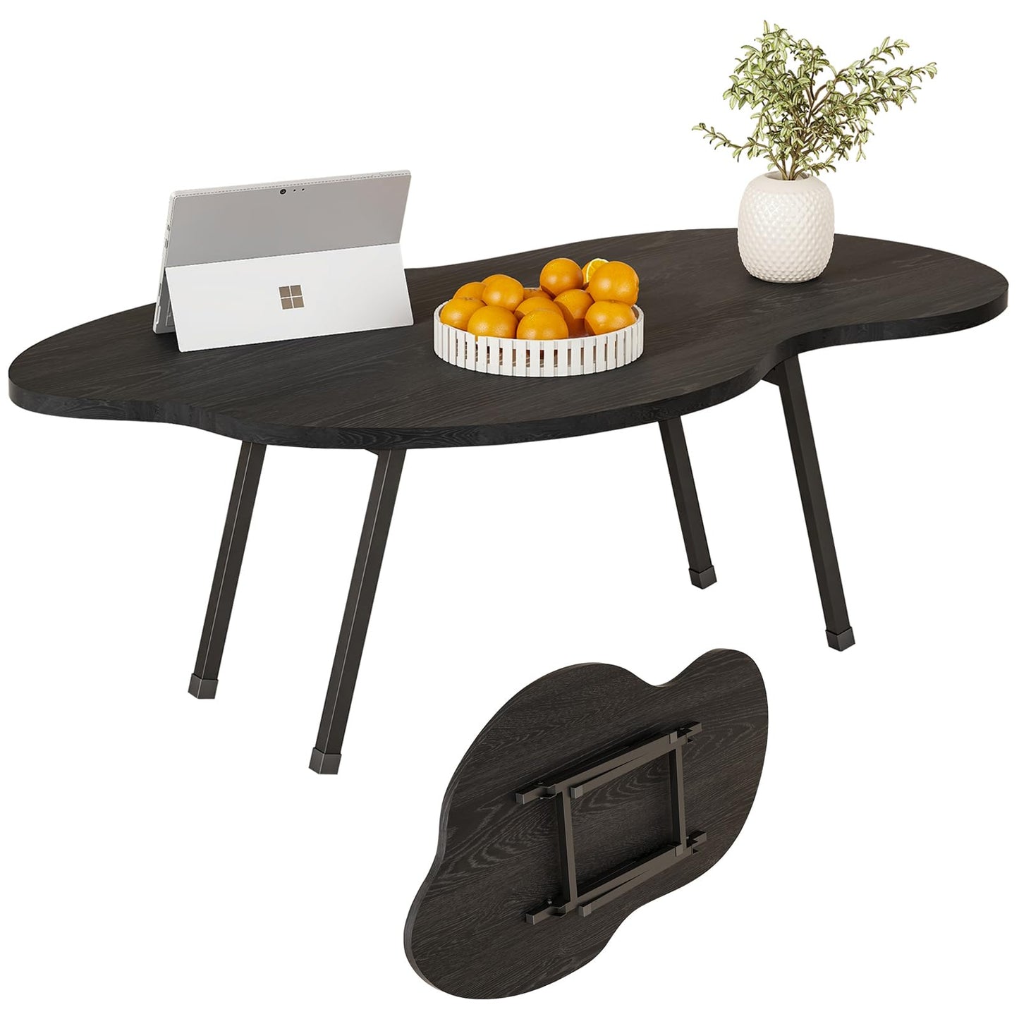 SOLACECASA Modern Folding Coffee Table Cloud Black Low Table Floor Desk