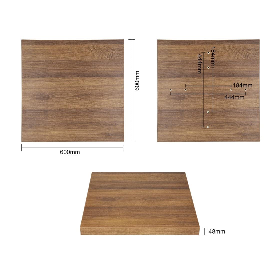 Bolero Pre-Drilled Woodchip Square Table Top, Rustic Oak, 600mm