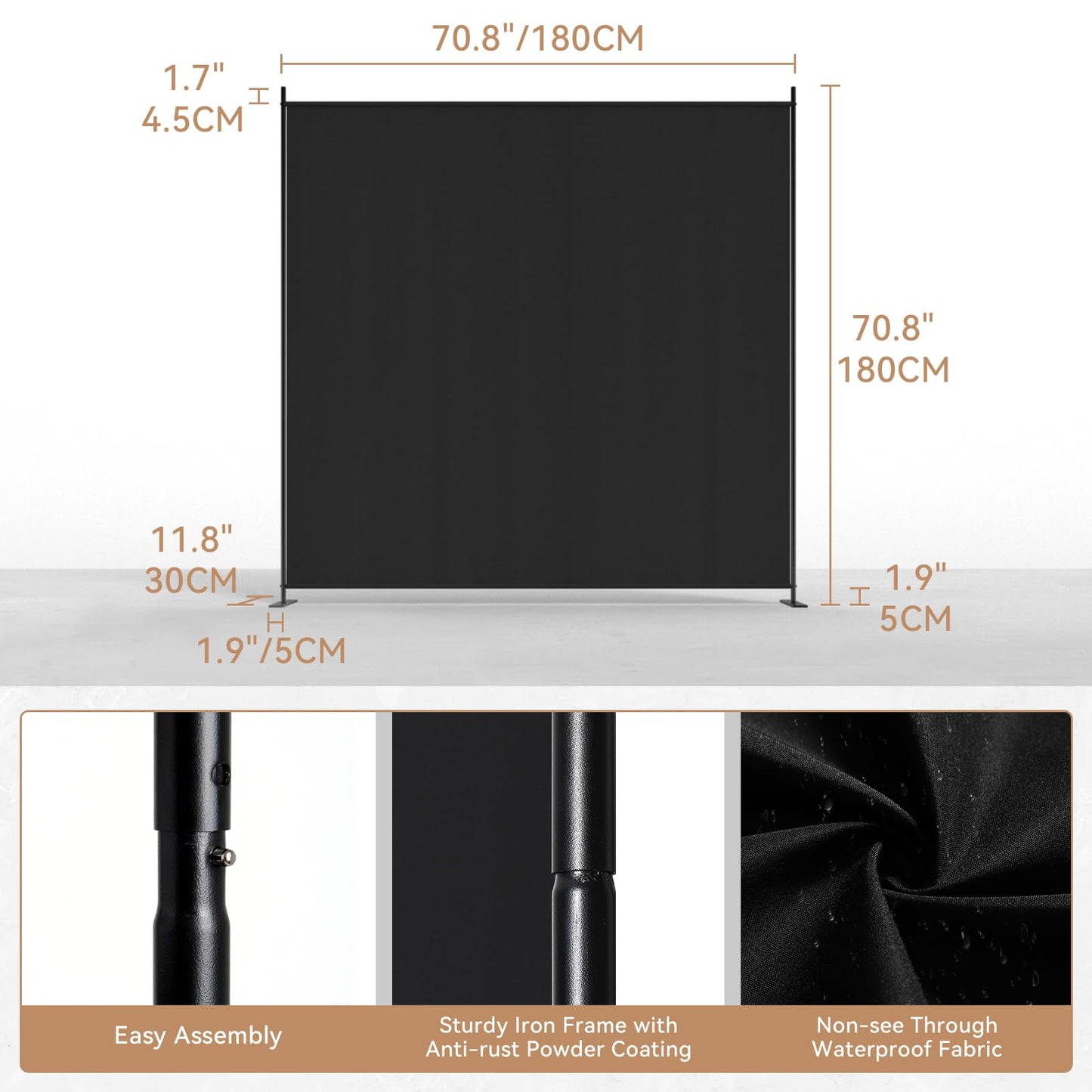 C-Hopetree 1 Panel Room Divider, 180cm Tall Indoor Folding Privacy Screen, Portable Partition Separator, Freestanding Separation Temporary Wall for