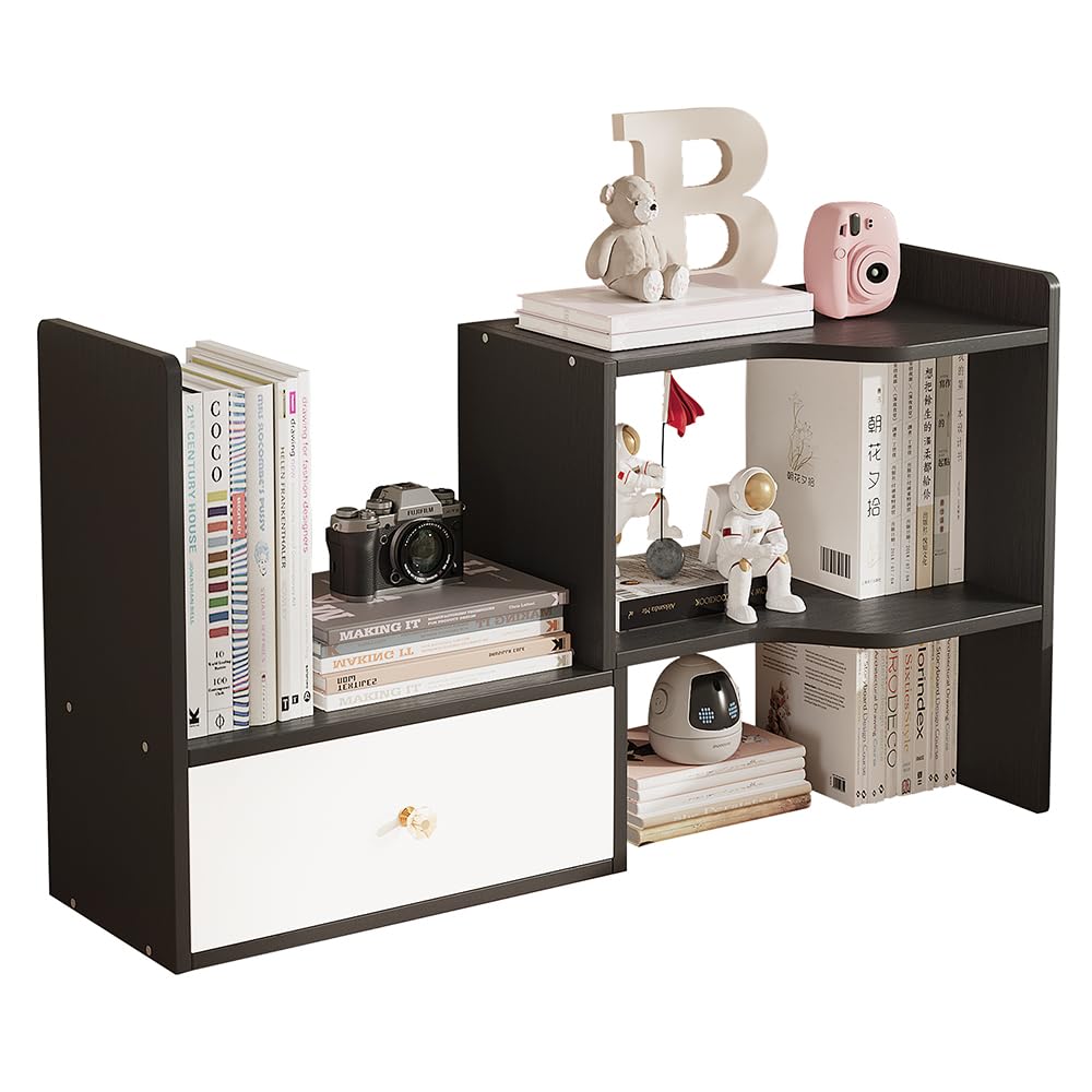 Expandable Desktop Bookshelf, Freestanding Adjustable Office Storage Rack
