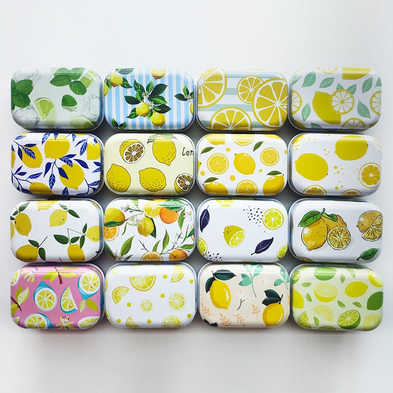 CCUUHJ 8 Pack Rectangular Small Metal Hinged Tins - Empty, Basic Necessities Tins for Candies, Jewelry - 6X4X2.5 CM (Lemon)