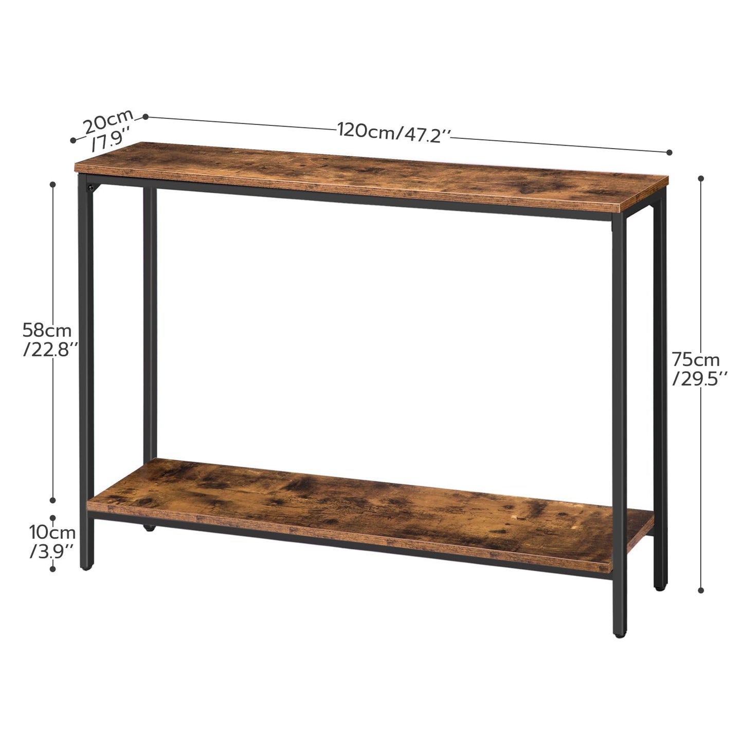 HOOBRO Console Table Slim, 120 cm Long Narrow Hallway Table with Shelf, Industrial Sofa Table for Living Room, Hallway,Entryway, Foyer, Office