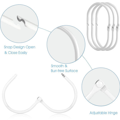Goowin Shower Curtain Hooks, 12 Pcs Shower Curtain Rings Rust Proof Metal Oval Rings Clasp Closed Shower Curtain Rings for Bathroom Shower Rods