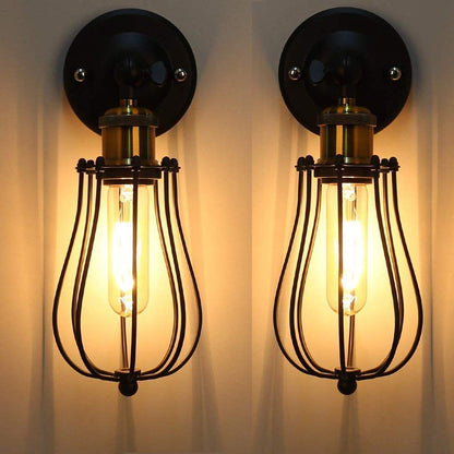 Chrasy Wall Lamp Vintage Industrial Adjustable Metal E27 Base Wall Sconce Antique Wire Cage Rustic Retro Style for Bedroom Living Room Dining Table, 2