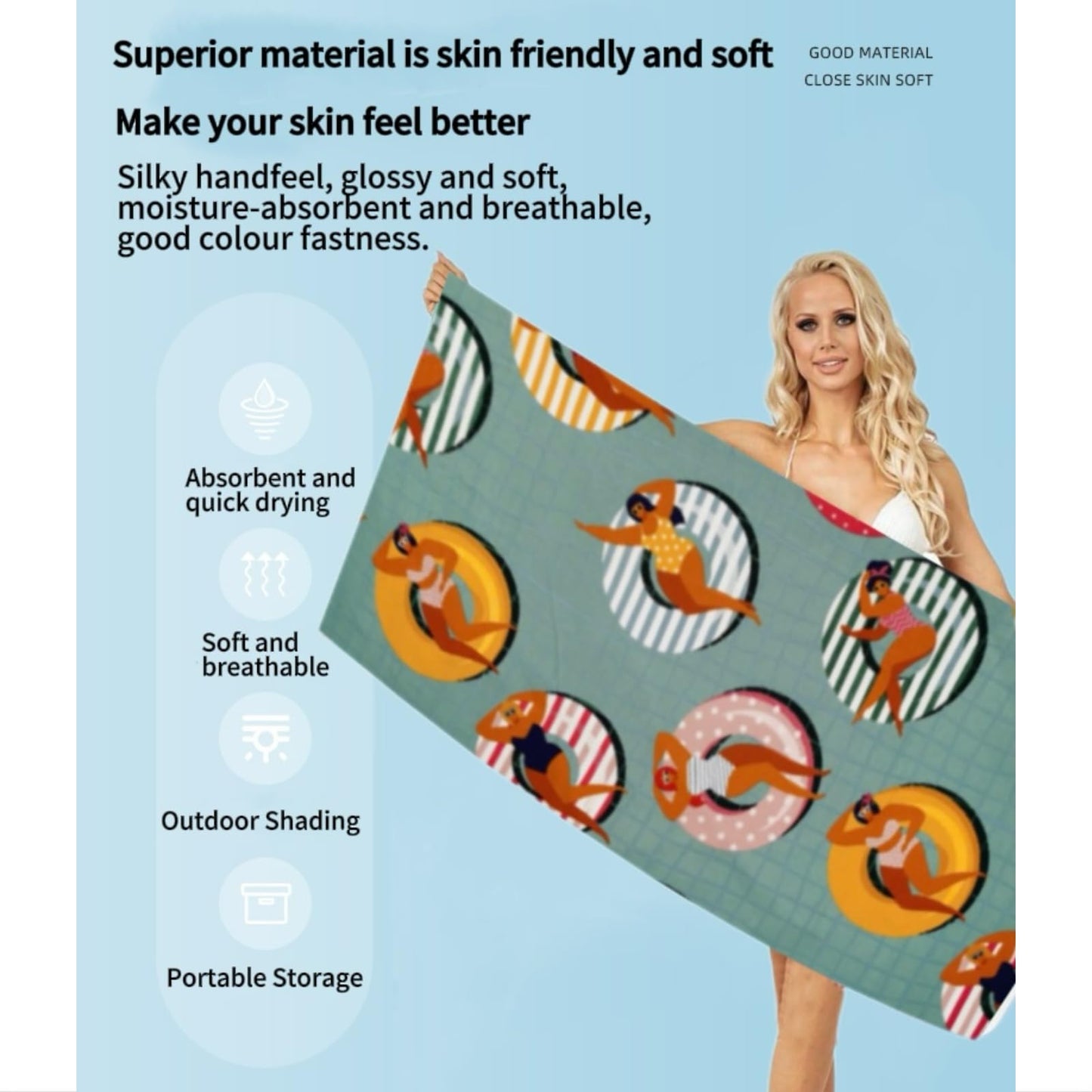 Irunfast Beach Towels, Microfibre Beach Towel, Soft and Delicate Quick Dry Beach Towel Suitable for the Beach,Swimming, Spa and Home(Blue Circle)
