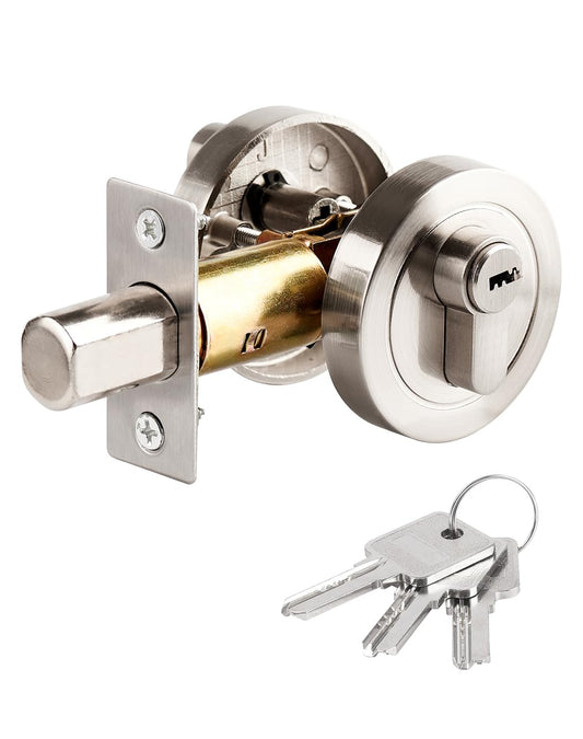 LUNEKUCK Single Cylinder Deadbolt Round Security Lock With Key - Zinc Alloy Standard Size for Bathroom, Bedroom, Entrance - Interior and Exterior Door