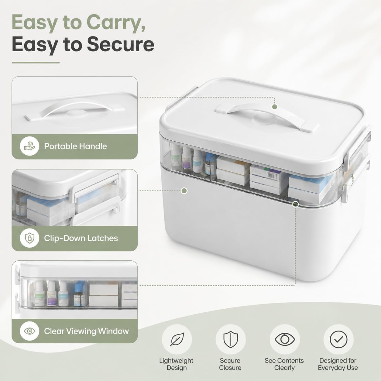Kryndle Medicine Storage Box, 2 Layer Medicine Box with Compartments