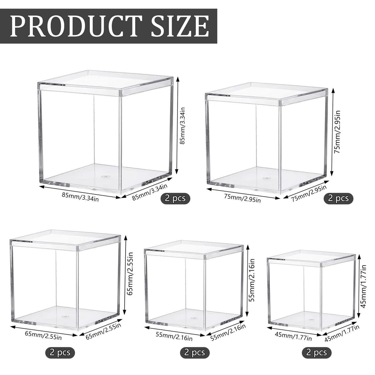 Keboyoe 10pcs Clear Acrylic Display Boxes with Lid for Storage Candy Pill