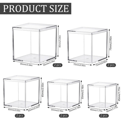Keboyoe 10pcs Clear Acrylic Display Boxes with Lid for Storage Candy Pill