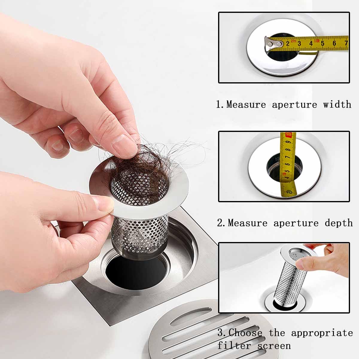 6 PCS Hair Catcher Shower Drain Cover Sink Strainer Stainless Steel Bathroom Drain Strainers Long Cylinder Tub Mesh Strainer Slop Sink Broken Hair