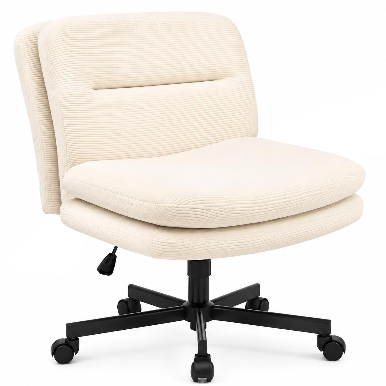 Durrafy Cross Legged Office Chair, Criss Cross Chair with Wheels, Armless Wide Seat Desk Chair, Double Layer Cushion