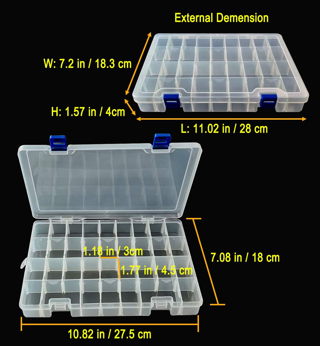DARUITE 34 Grids Craft Storage Boxes with Compartments, Tackle Box, 3 PCS