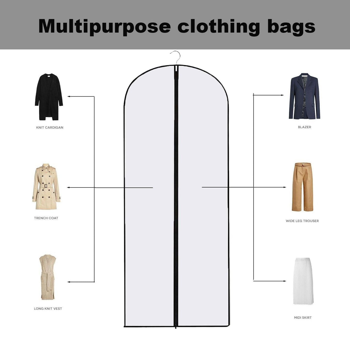 2PCS Dress Bags Covers Long, Dress Bag, Translucent with Zip Waterproof Dustproof Dress Covers Garment Bags Full Length for Long Dress Shirts Suits