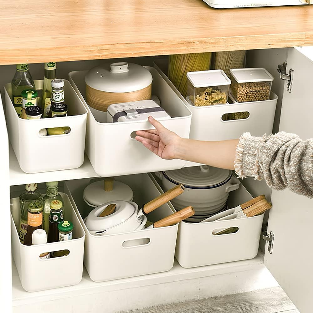 Set of 6 Storage Box, Stackable Basket with 4 Lids, Durable Storage Boxes