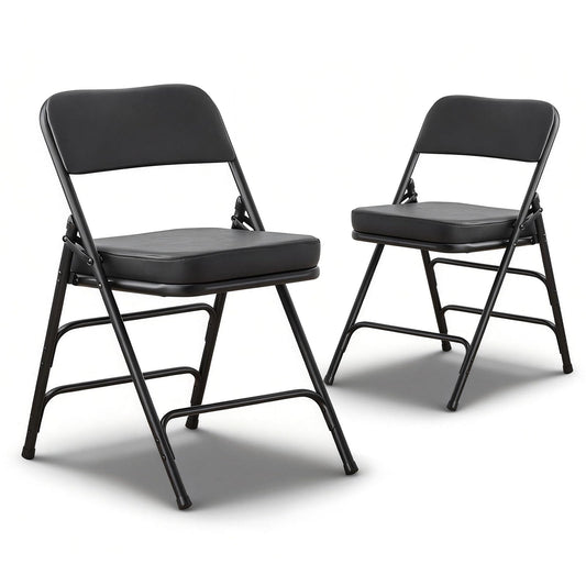 CHAIRABLE Padded Folding Chairs with Thick Cushion, 2 Pack Black