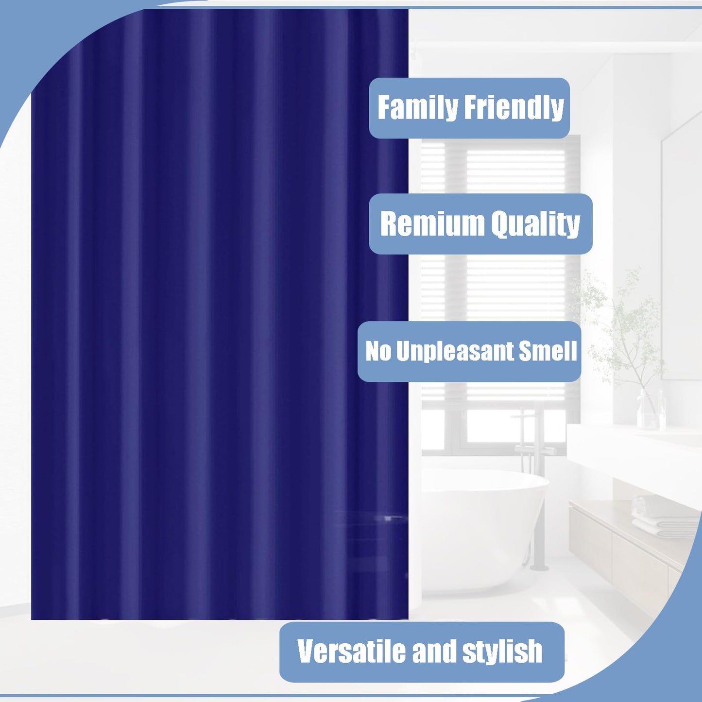 PEVA Shower Curtain 180x180cm,Heavy Duty Plastic Marble Pattern Weighted Shower Curtains Mould Proof Resistant Waterproof Bath Curtains with 12 Hooks