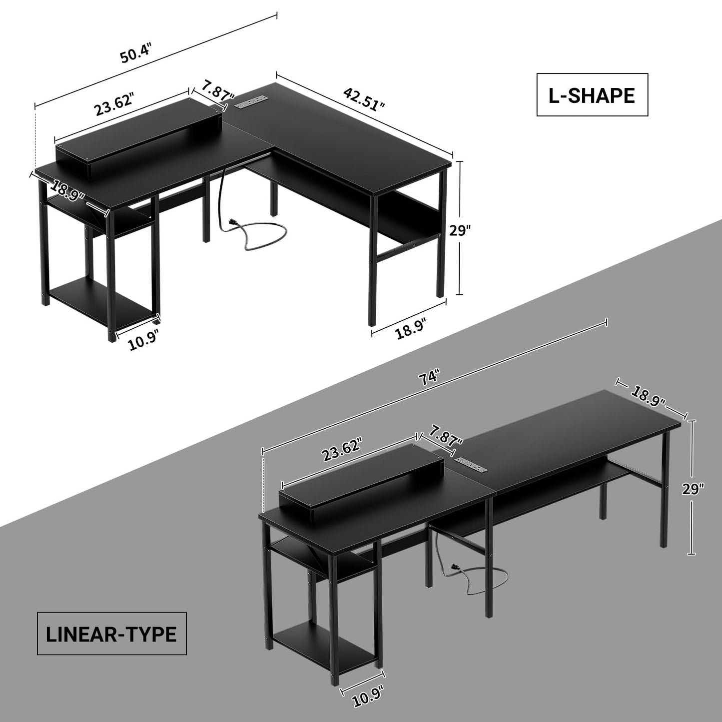iSunirm L Shaped Desk, Gaming Desk with LED Lights, Reversible Computer Desk with Storage Shelves, Corner Table with Monitor Stand for Home