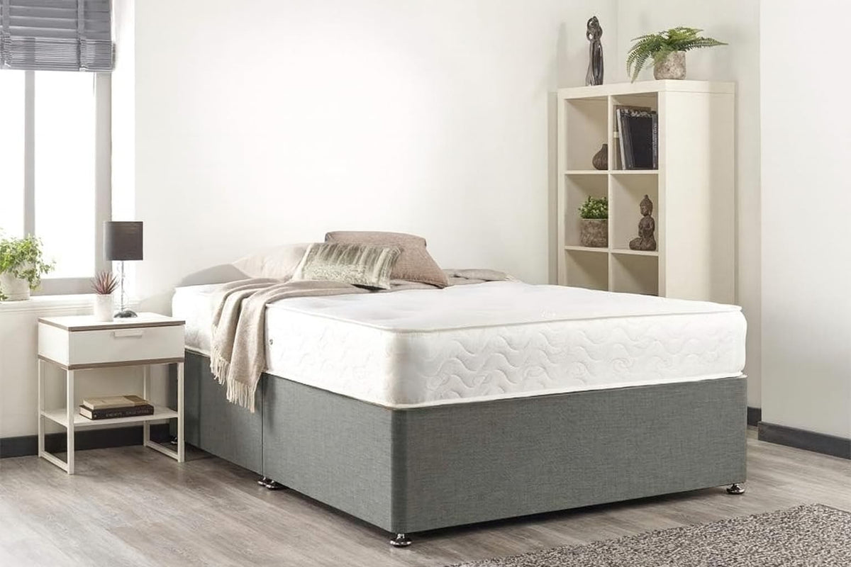Bed Centre Silver Linen Memory Foam Divan Bed With Mattress, No Headboard, No Drawers Small single 75cm X 190cm
