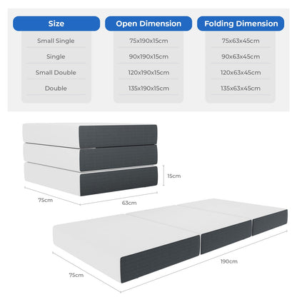 Vesgantti Foldable Mattress 15CM Small Single Folding Memory Foam Mattress