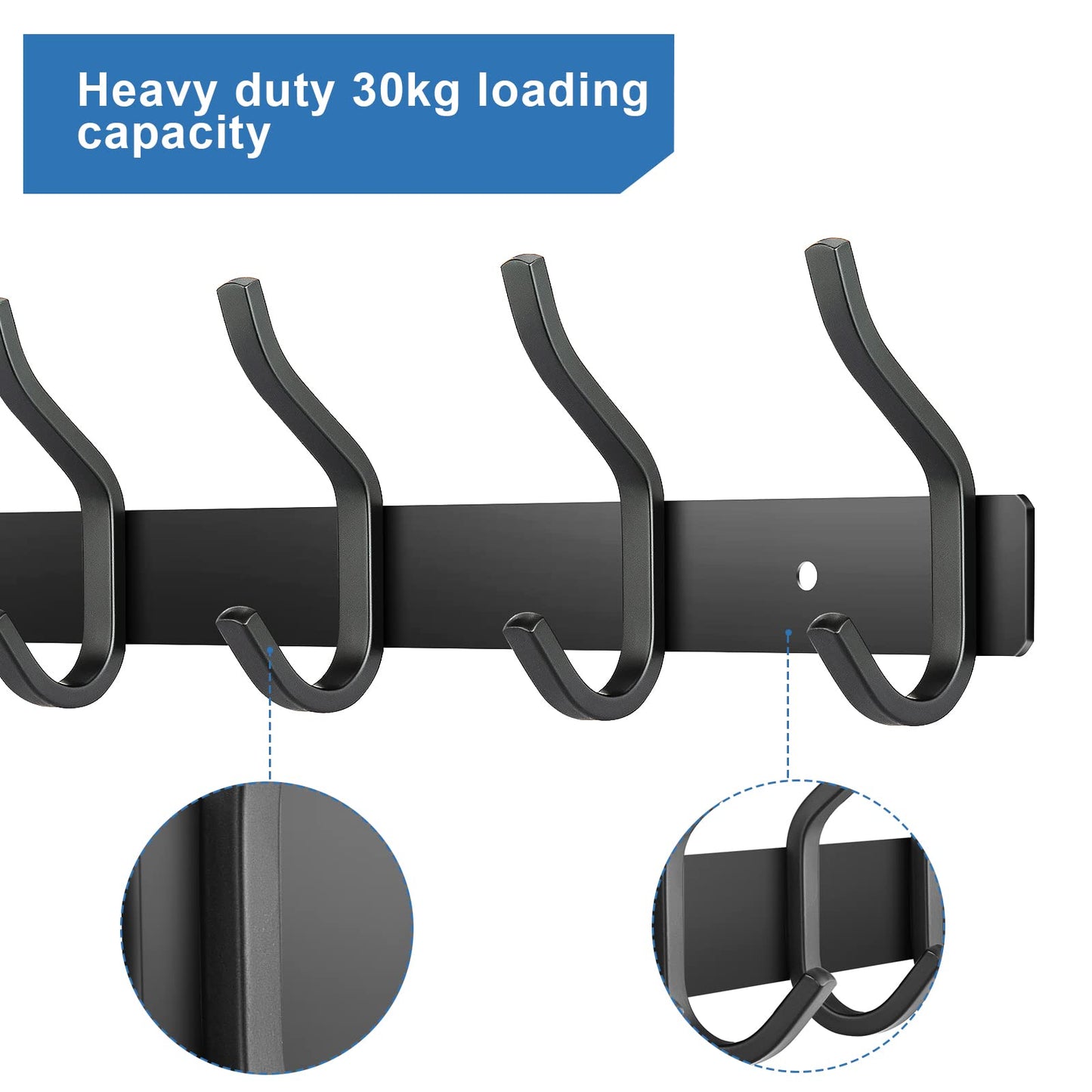 MEIJO Coat Hooks Wall Mounted, Coat Rack Wall Mounted Stainless Steel with 6 Hooks Heavy Duty Coat Hooks for Door, Bedroom, Bathroom, Kitchen