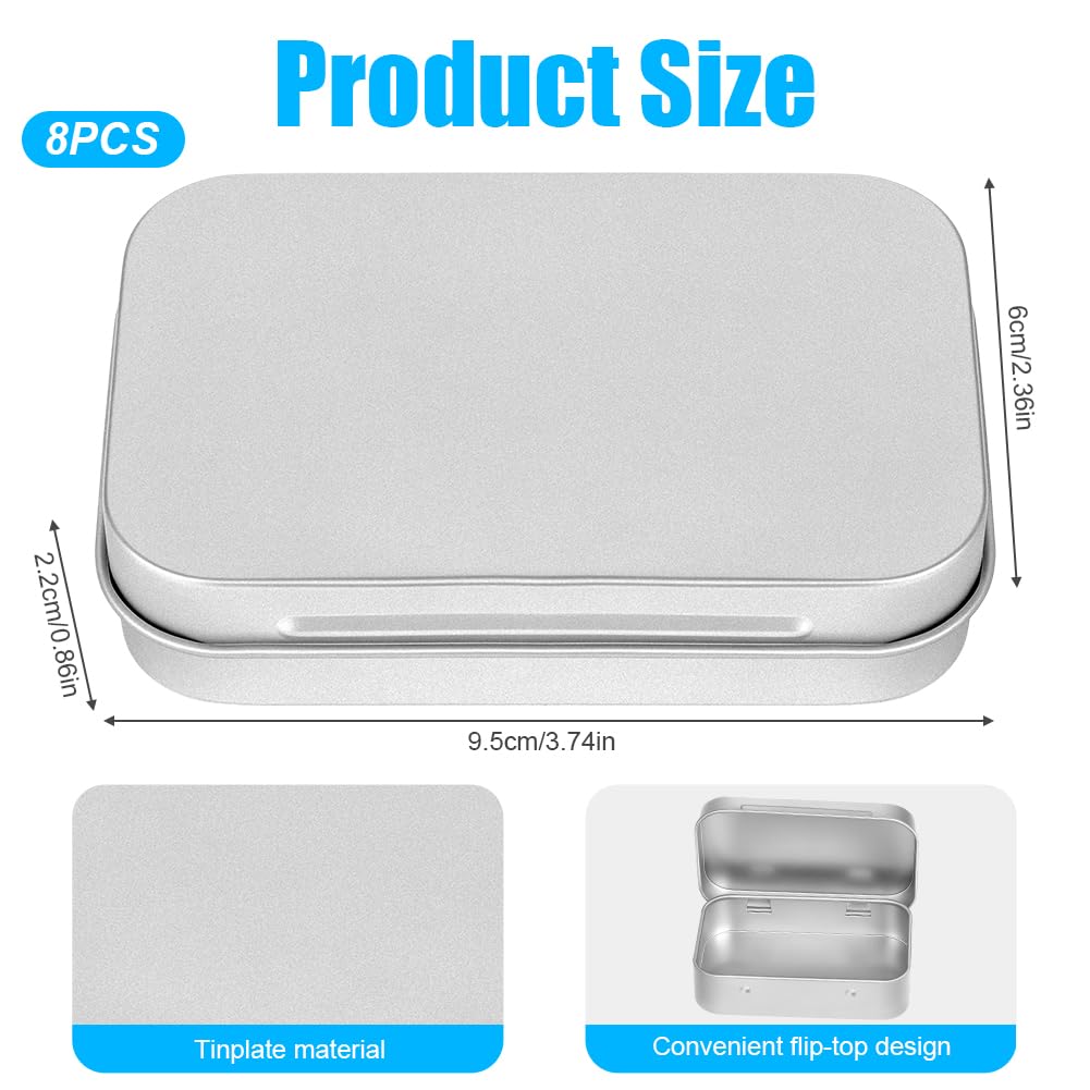 Alaoo Metal Storage Tin Box, 8Pcs Rectangular Empty Hinged Tin Containers, Metal Storage Boxes for Candy, Keys, Earrings