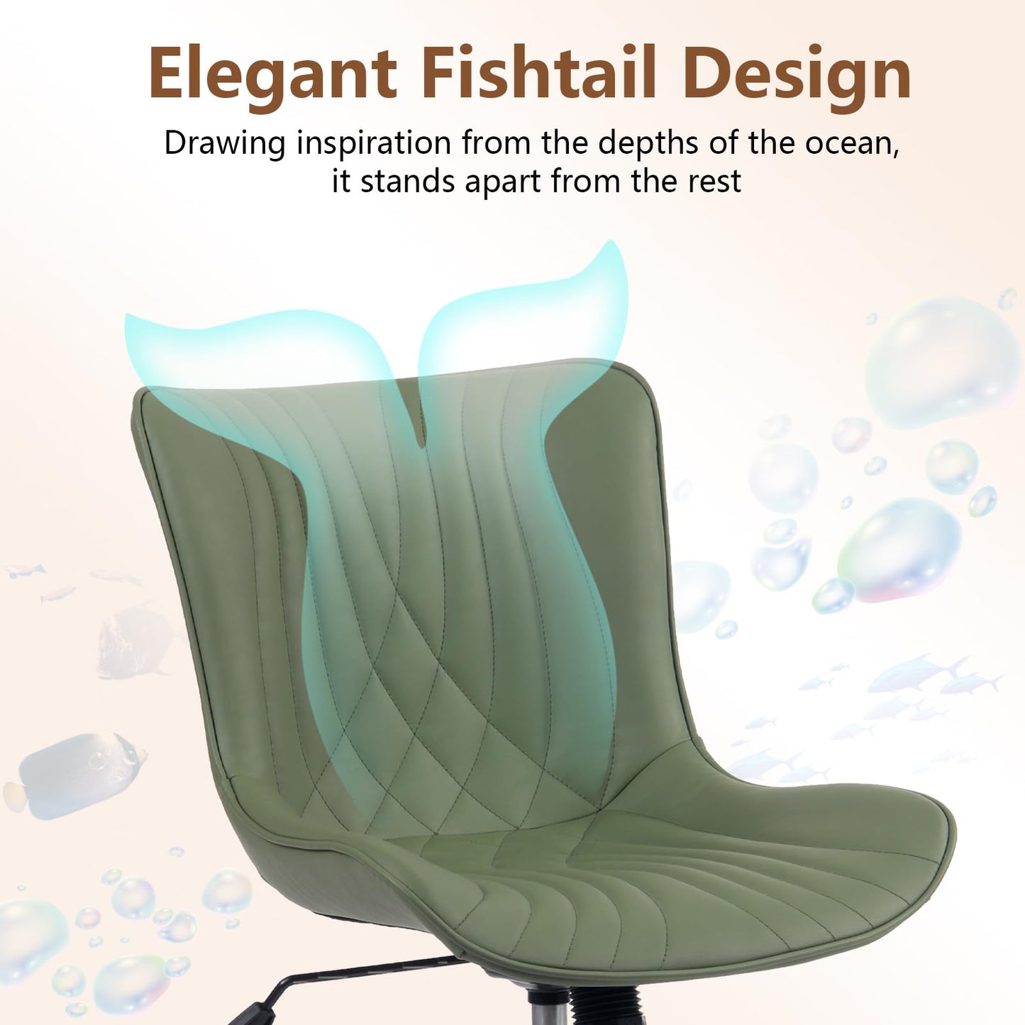 YOUTASTE Office Chair Adjustable, Ergonomic Desk Chair Armless PU Leather Swivel Chairs with Wheels for Home Office Computer, Modern, Olive Green
