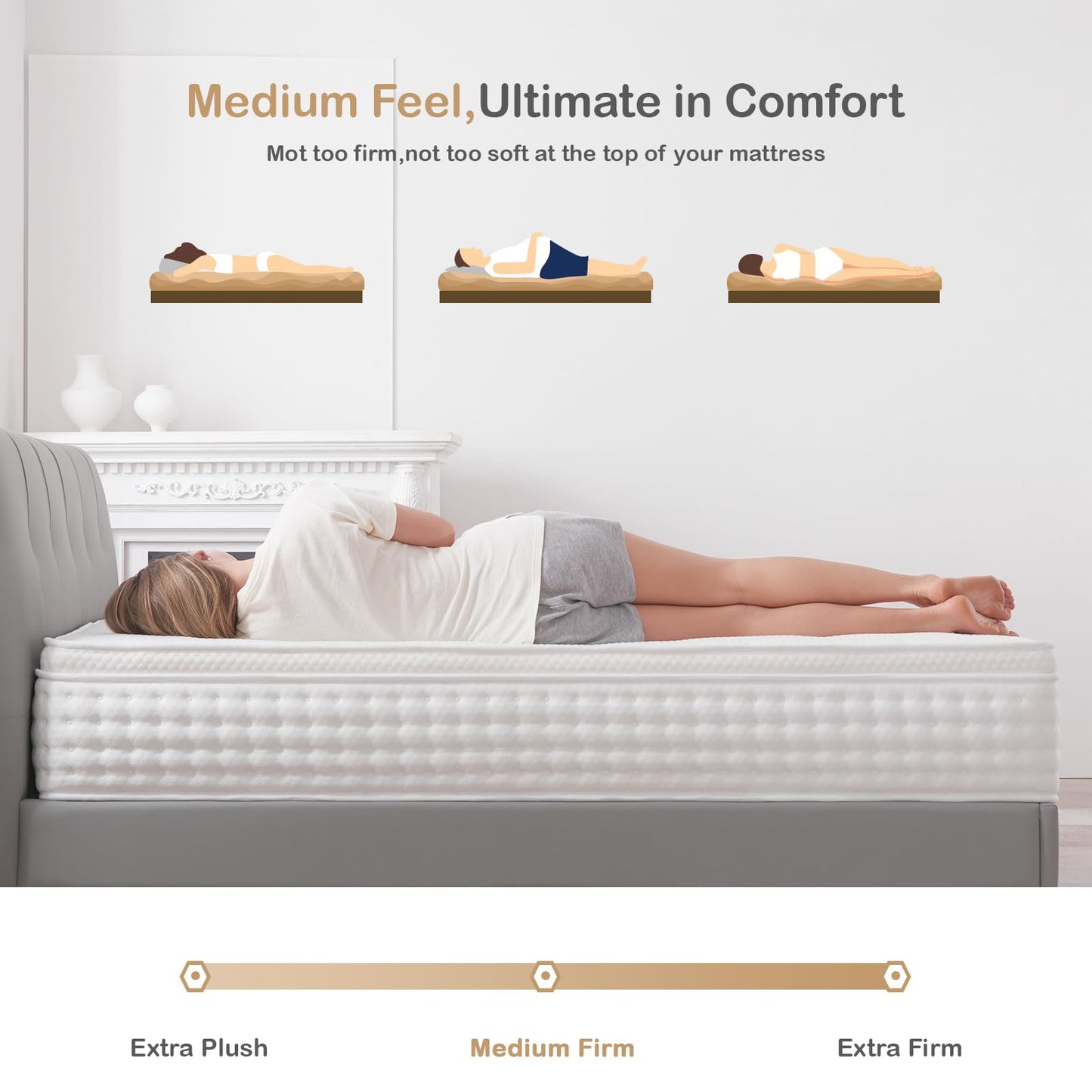 Hiepunos Single Mattress,10.2 INCH Hybrid Memory Foam and Individually Pocket Spring,3FT Single Bed Mattress Medium Firm,Ergonomic Pressure