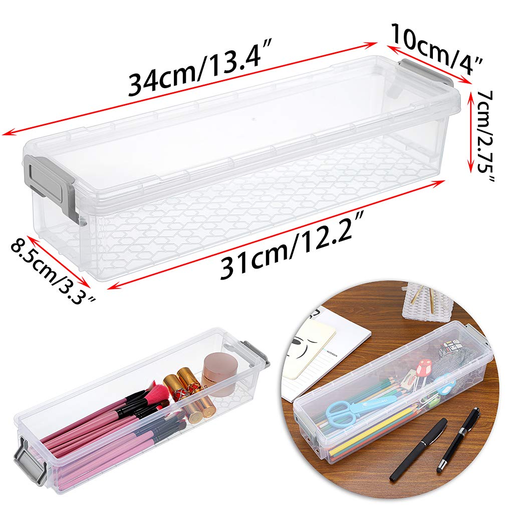 SUMTree 3 Pack Plastic Clear Storage Containers with Grey Clip 1.5L (Grey)