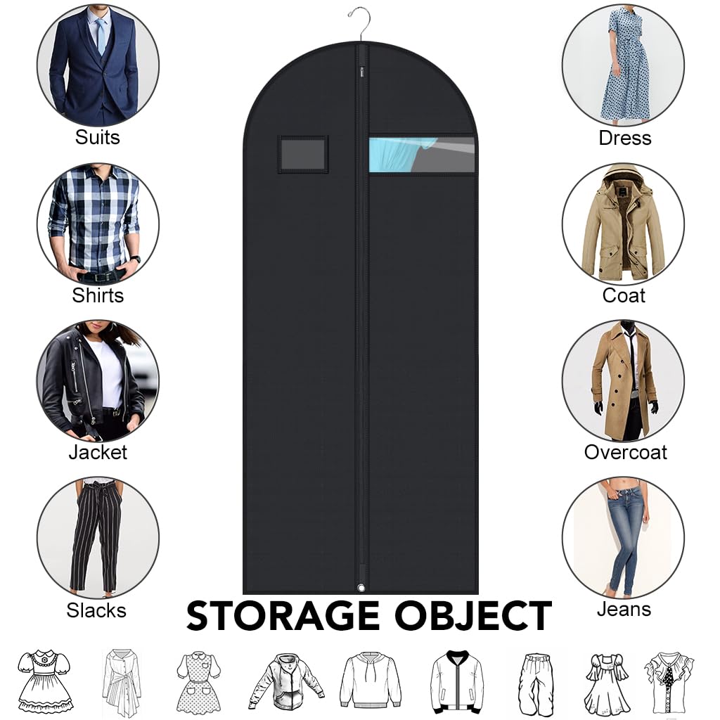 2 Pack Garment Bags Dustproof Garment Covers with Clear Window and Pocket Foldable Clothes Covers with Zip Waterproof Hanging Storage Bags for Suits
