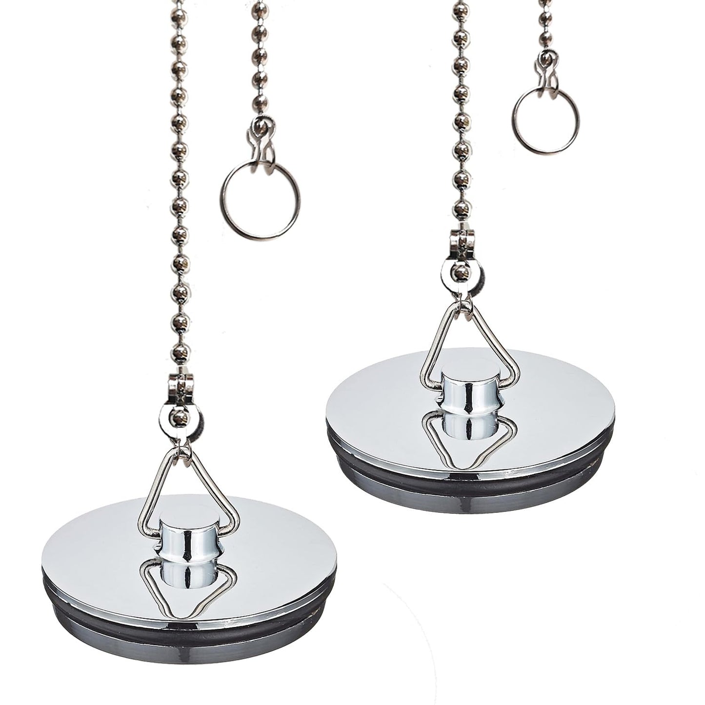 2 Pack Tomario Chrome Bath Plug, 450mm Stainless Steel Ball Chain Hook Pedestal Bathroom Sink Plug for Kitchen Bath Sink Drain Stopper Plug