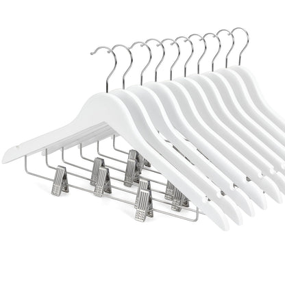 TOPIA HANGER Wooden Suit Hangers with Adjustable Metal Clips 10 Pack, Solid Smooth Wood Clothes Hangers, 360° Swivel Hook