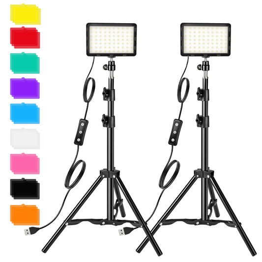 Photography Video Lighting Kit, LED Studio Streaming Light with 9 Color Filters for Camera Photo Desktop Video Recording Filming Computer Webcam