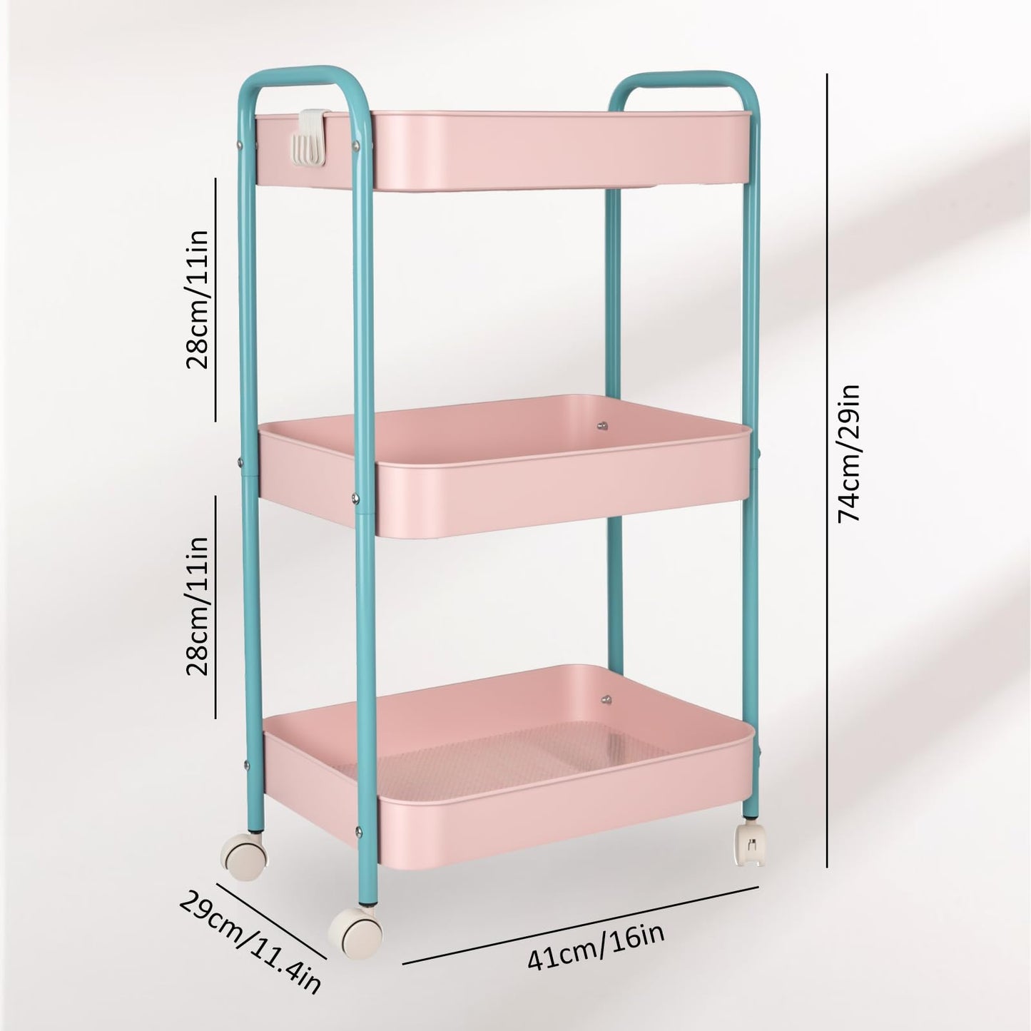 3 Tier Metal Storage Trolley on Wheels Kitchen Trolleys Utility Rolling Cart with Handle ,Mesh Storage Cart Bathroom Cart Veg Rack and Multi-Purpose