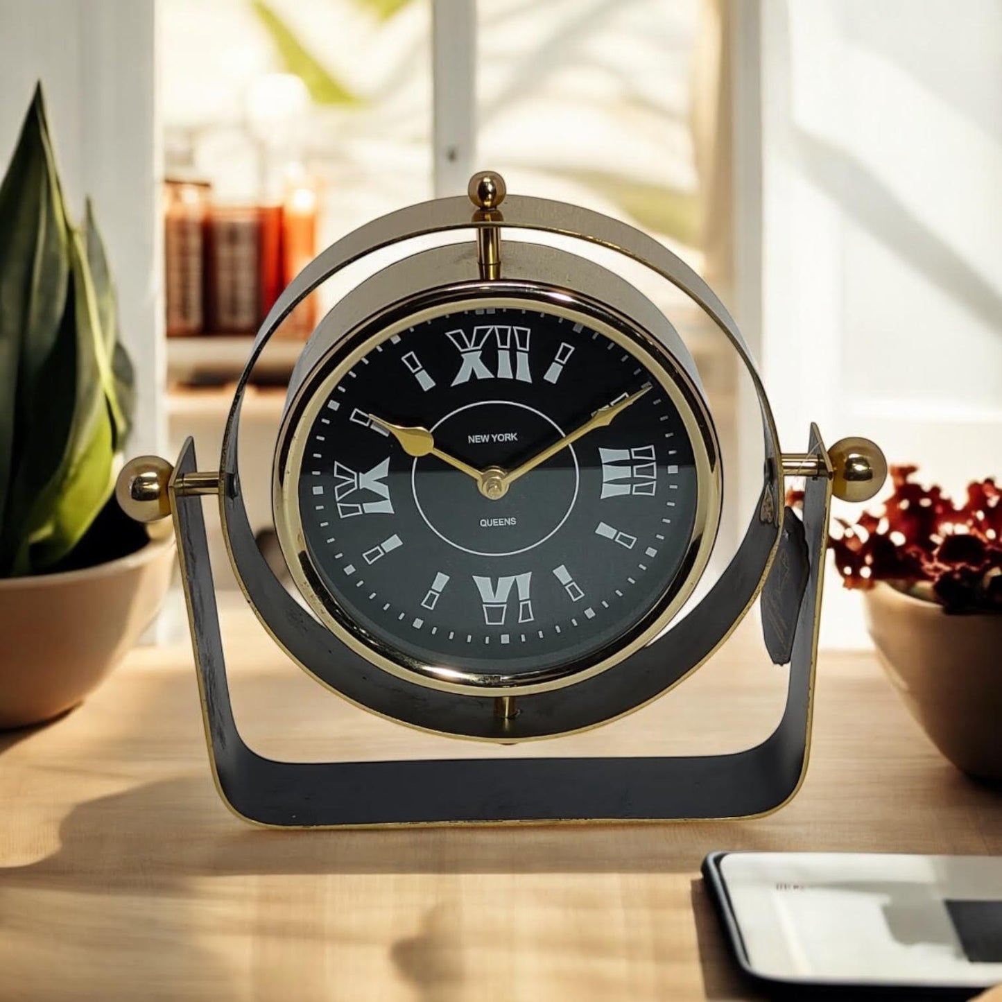 Silent Sweep Black Mantel Clock – Elegant Tabletop Timepiece with Quiet Operation, Sleek Design, and Easy-to-Read Face for Living Room, Bedroom, Office, or Home Décor (22 cm – Roman Numeral Dial)
