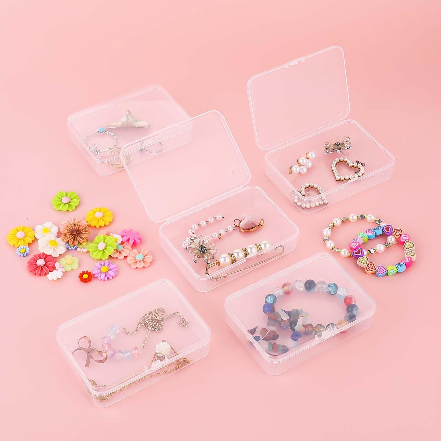 5 Pcs Mini Plastic Storage Containers Box with Lid, Small Storage Containers Travel Case 4x3x1 Inches Clear Rectangle Box Organizer for Collecting