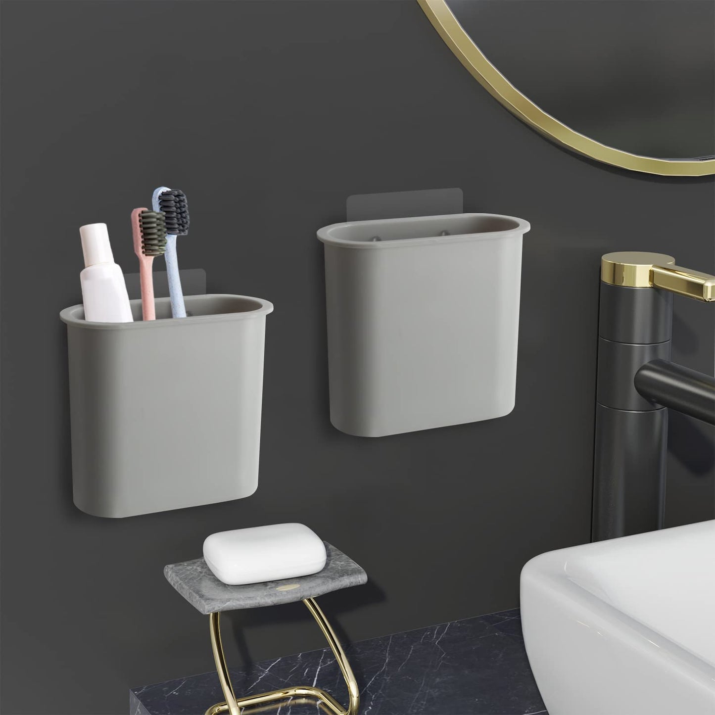 MAIJIAJU 2 Packs Toothbrush Holder, No Drilling Wall Mount Storage