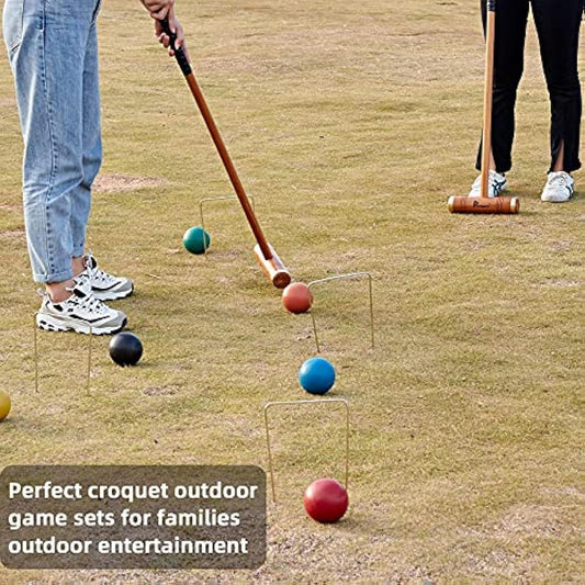 Pointyard 35’’ Six Player Croquet Set, Deluxe Croquet Set with Wooden Mallets/Colored Ball/Wickets/Stakes for Adults/Teens/Family-Perfect for Lawn/Backyard Game/Park (Includes Carry Bag)