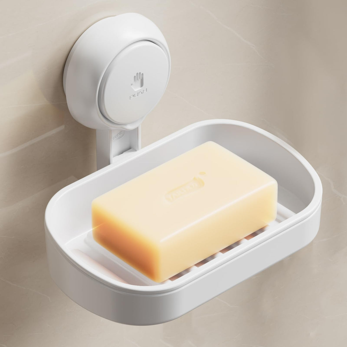 TAILI Suction Soap Dish for Shower, Drill-Free Wall Mounted Holder, White