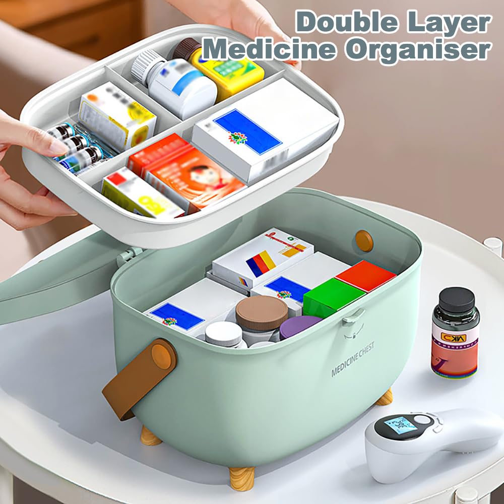Medicine Storage Box,Household Medicine Storage Box Organiser,First Aid Box,Double Layers Multi Grid Medicine Box,Portable with Lid Medication