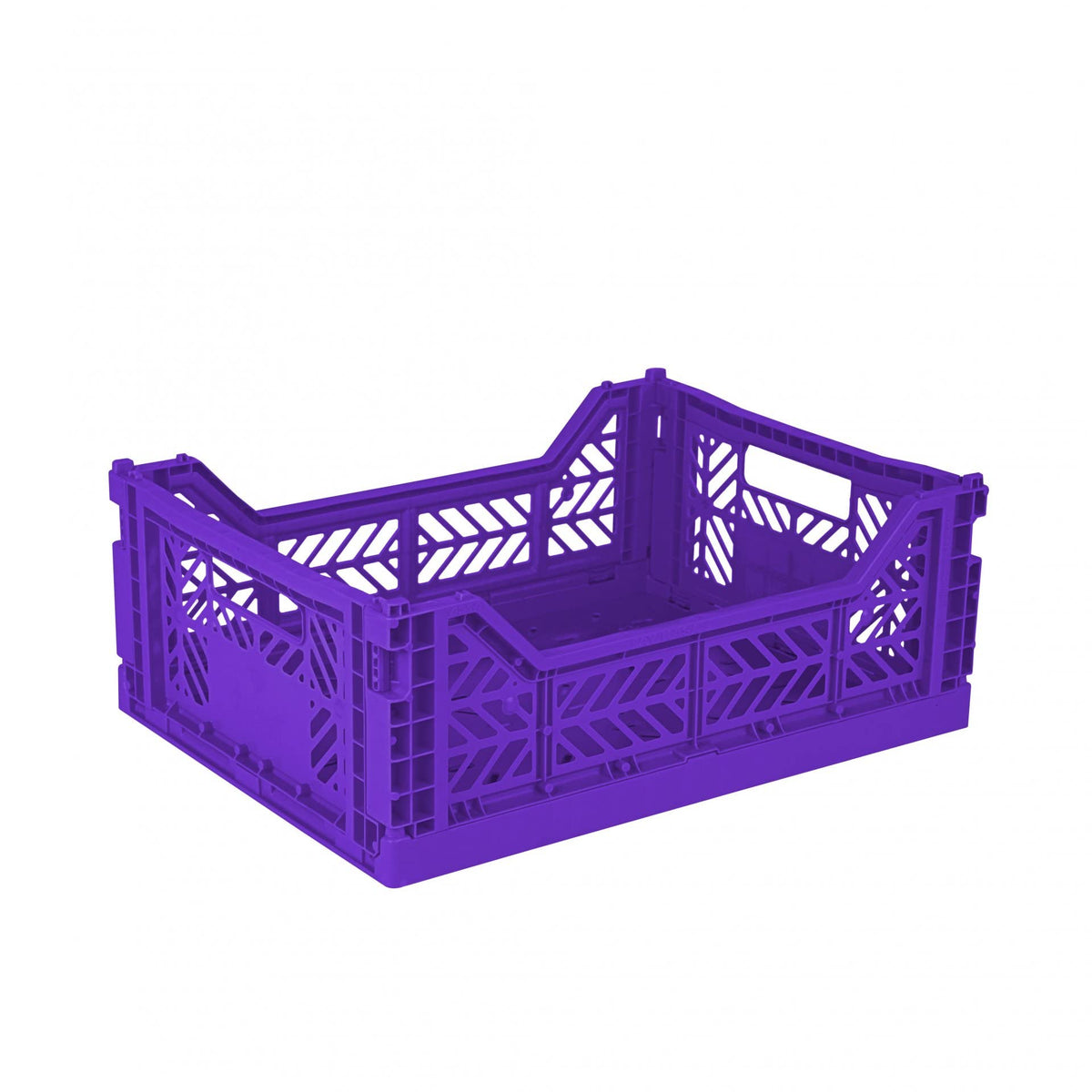 AYKASA Folding Crate, Sturdy Folding Box, Plastic, Stackable, Violet, Midi 40 x 30 x 14 cm