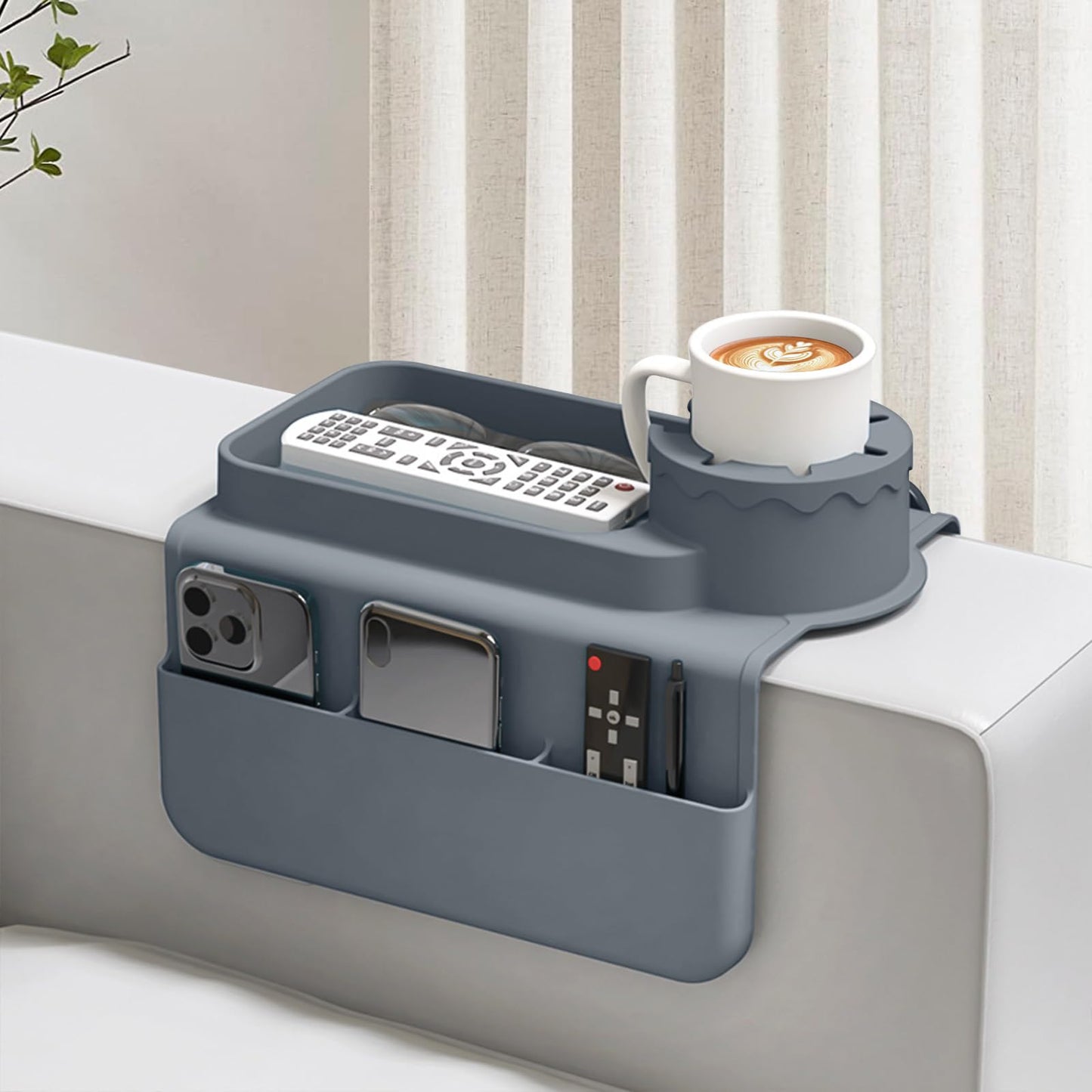 Seahelms Sofa Couch Cup Holder Silicone Sofa Arm Tray with Dual Side Pockets Anti-Slip Desk Chair Sofa Armrest Organizer Sofa Drink Holder for
