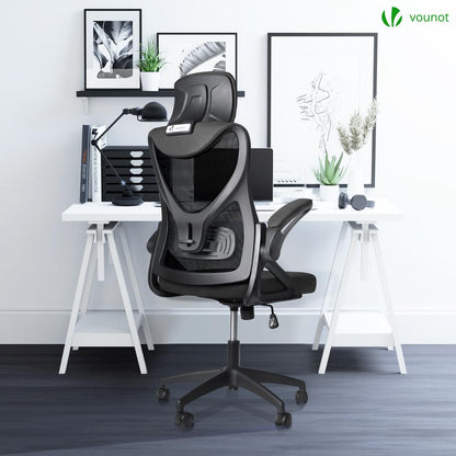 VOUNOT® Ergonomic Office Chair, High Back Mesh Desk Chair with Adjustable Lumbar Support & Headrest, Swivel Computer Chair for Home Office, Black