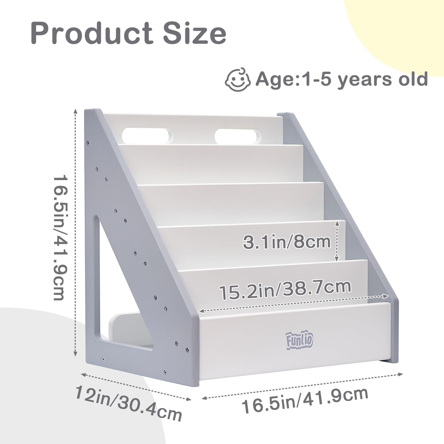 FUNLIO Montessori Bookshelf for Toddlers 1-5 Years, Front-Facing Kids Bookshelf with Handle & Anti-Tilting Device, Premium Pine Baby Bookshelf