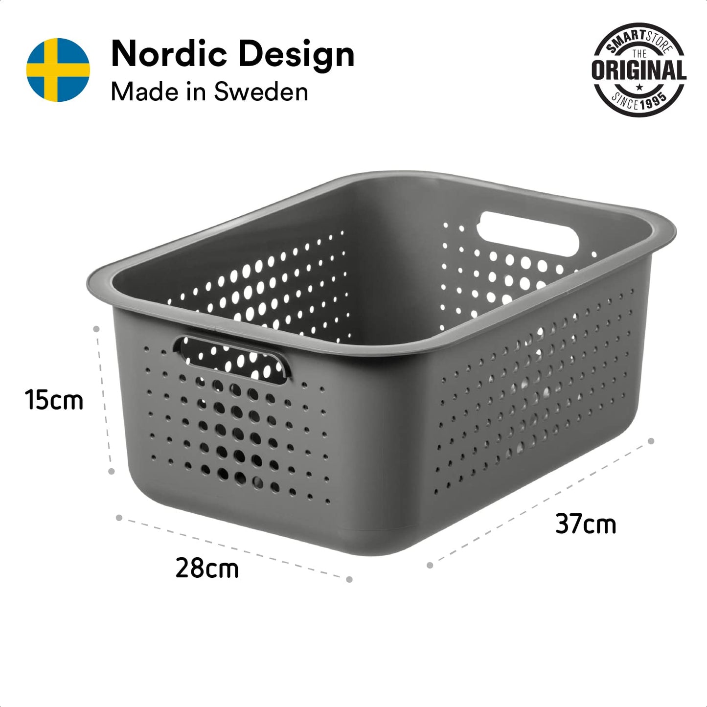 SmartStore 10L Recycled Plastic Storage Basket with handles - Taupe - Sustainable, Stackable and Nestable - 10 Year Guarantee - Medium basket