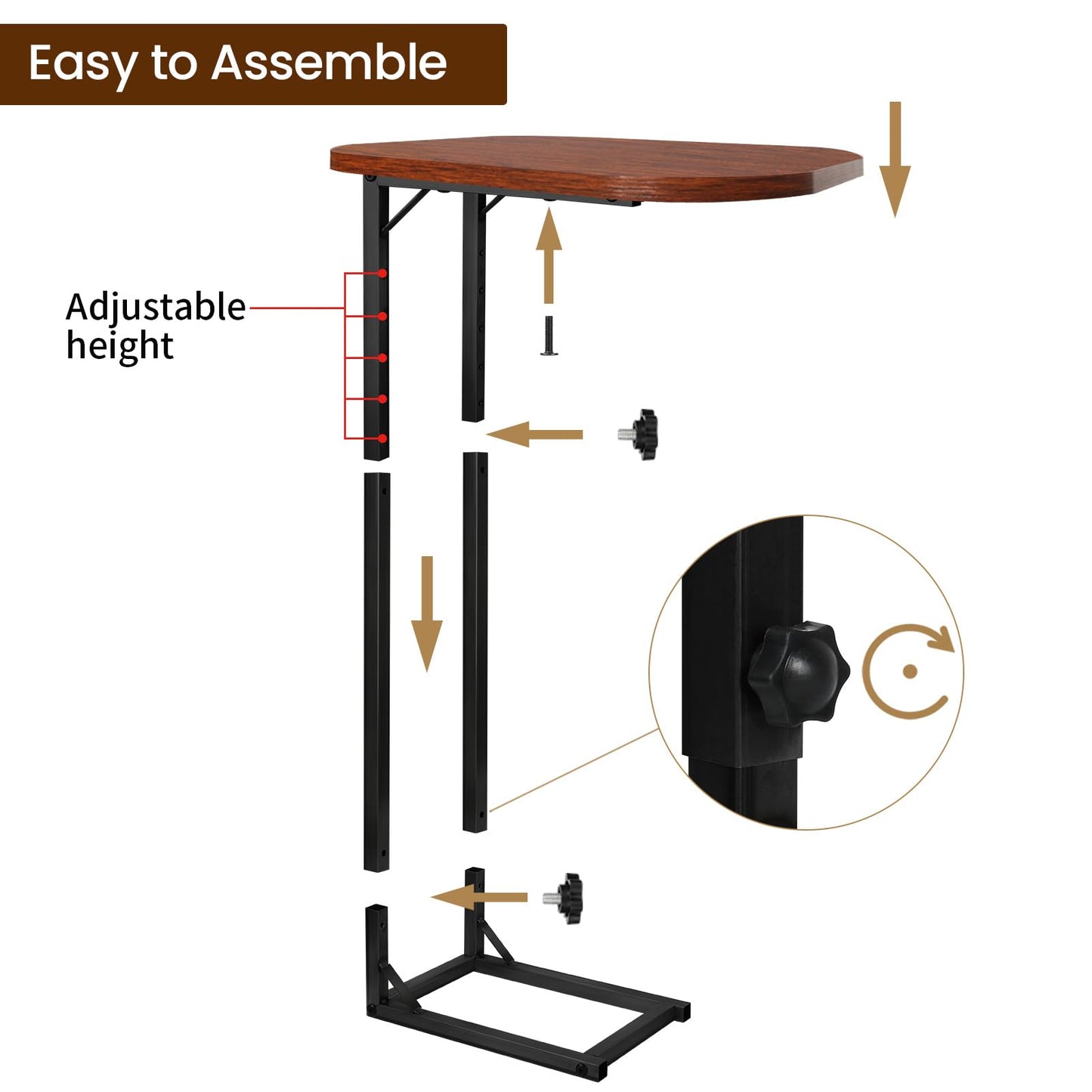 OFIDELITY Side Table, Height Adjustable C table, End Table for Sofa, Couch & Bedside