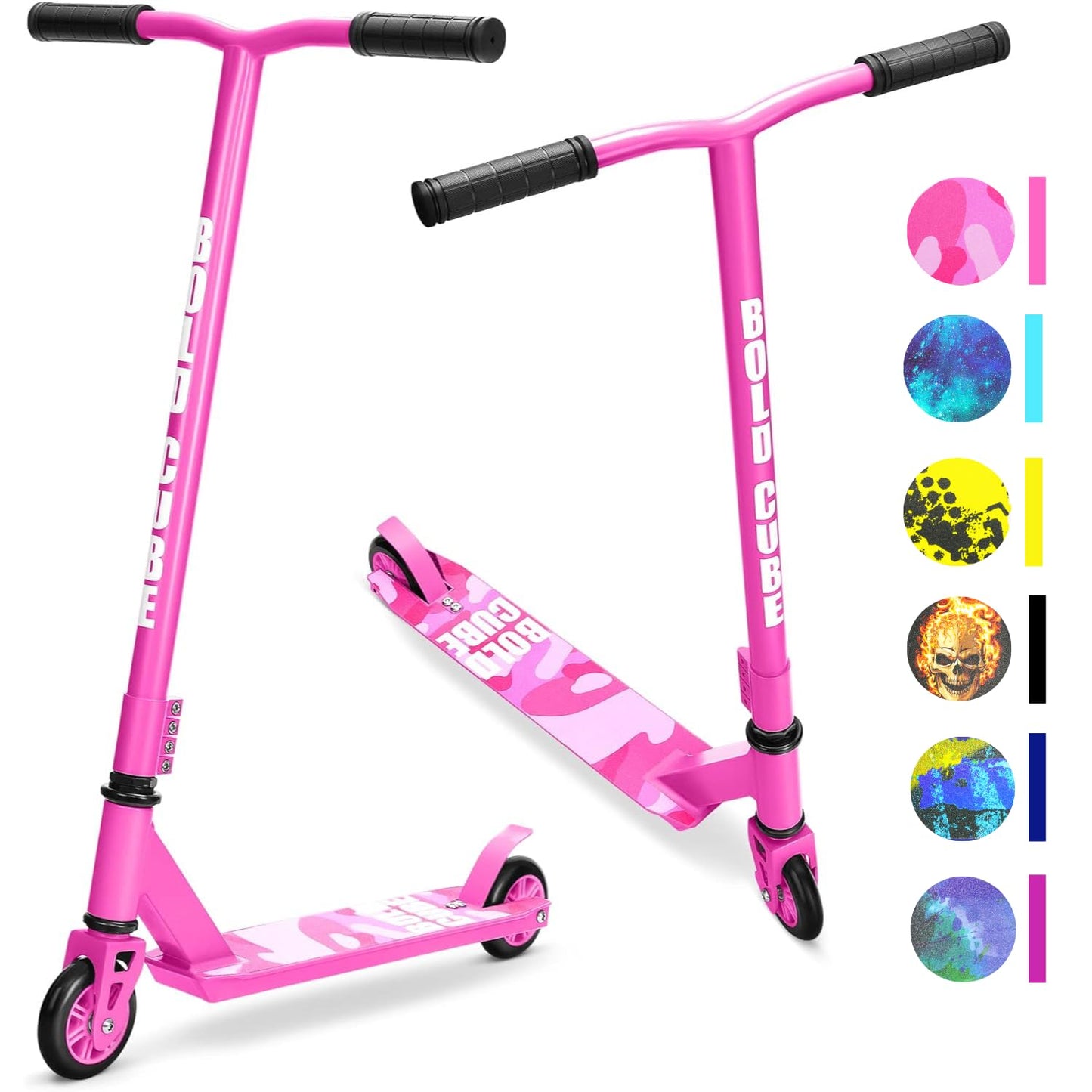 BOLDCUBE Stunt Scooter Pink for Kids Ages 6-12 8-12 Years | Freestyle Pro 360? | Aluminium Deck | ABEC 7 | Micro Crystalized Deck
