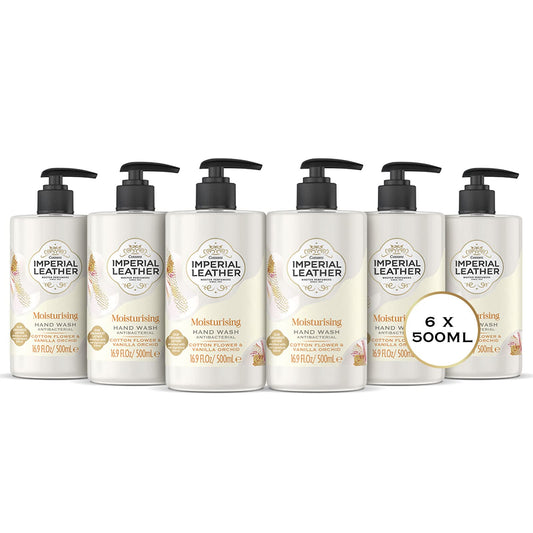 Imperial Leather Moisturising Hand Wash, Cotton Flower & Vanilla Orchid, Antibacterial, Signature Oil Blend, Gentle Skin Care, Bulk Buy Pack of 6 x
